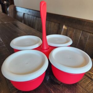 Tupperware Red and White Dip Cups Set